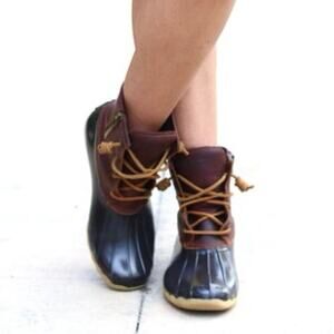 Sperry Women Size 8 Brown and Black Saltwater Hunting Outdoor Duck Rain Boots